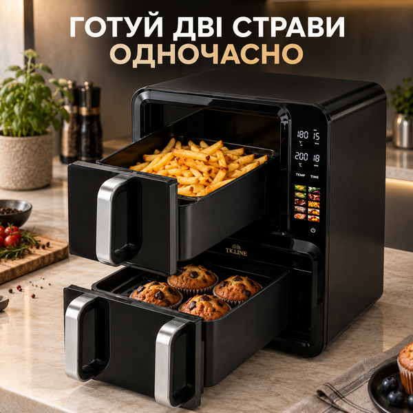 Двокамерна аерофритюрниця-аерогриль T.K.Line з двома чашами  GR TK275 фото